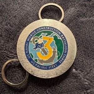 US NMCB CONSTRUCTION BATTALION 3 VINTAGE KEY FOB
